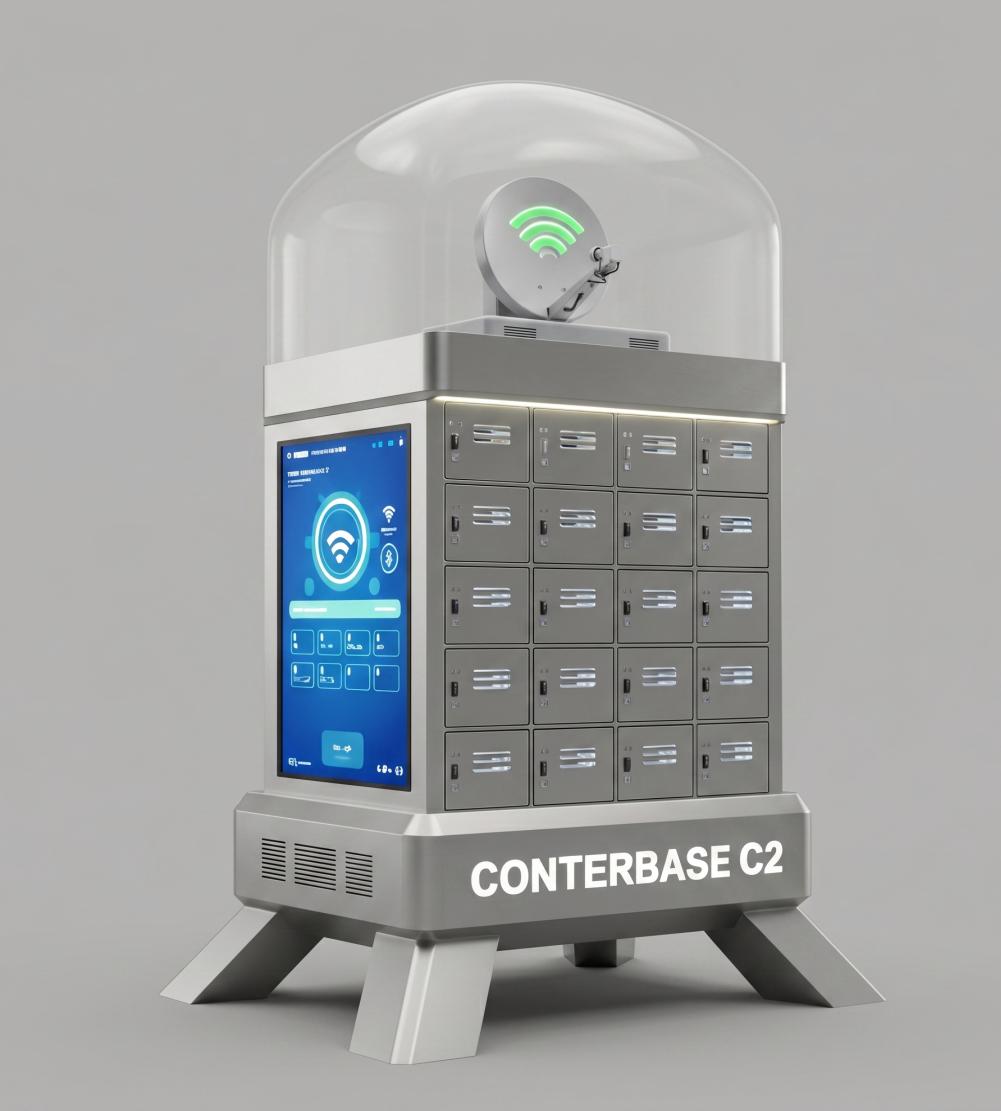 Smart Generator Modul C2 render with satellite communication dome and digital signage